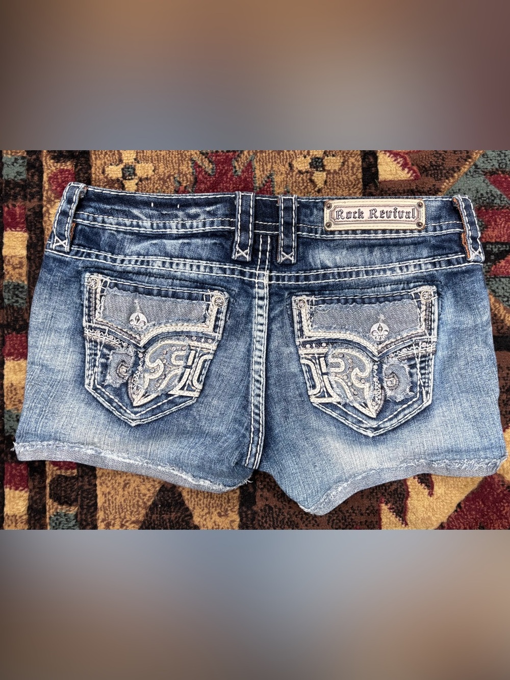 Rock Revival Blue Embroidered Denim Cutoff Shorts